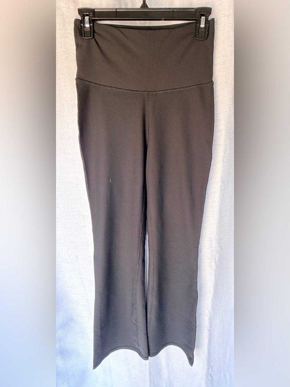 High-Waist Black Ribbed Flare Pants
